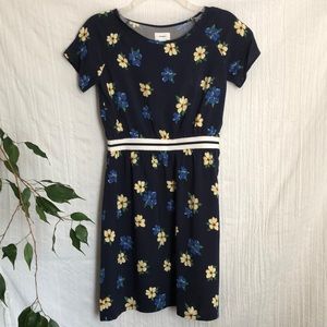 OLD NAVY girls SZ XL 14 summer dress navy & floral pattern w/ white waist